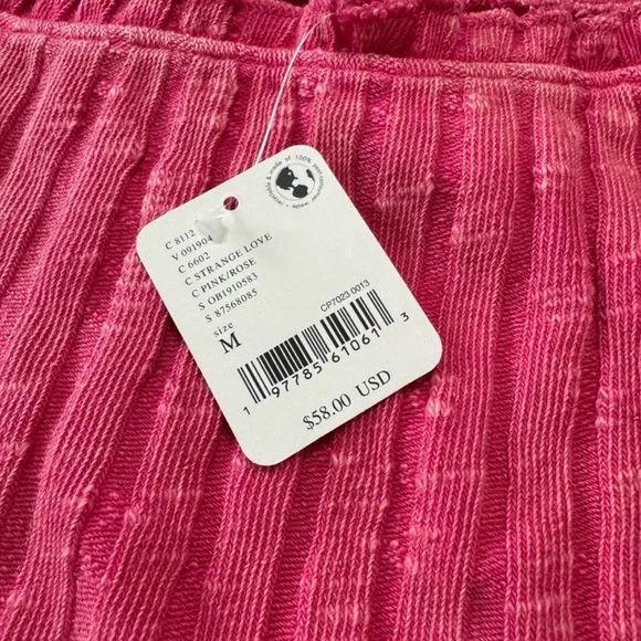 Free People NEW Vibrant Pink Knit Top NWT off shoulder crop sweater blouse - Picture 4 of 5